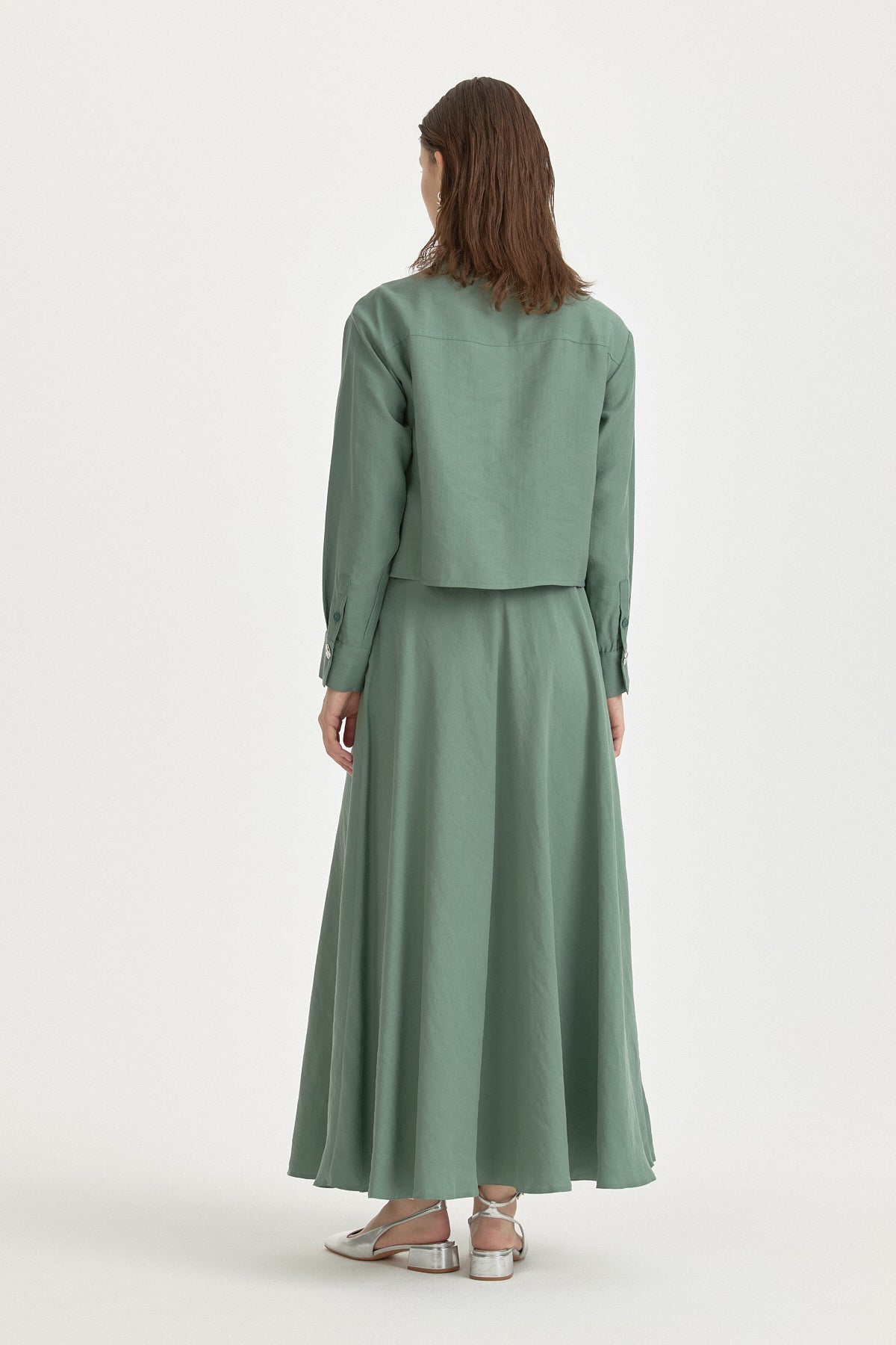 Lyocell Suit with Crop Shirt - Moss Green