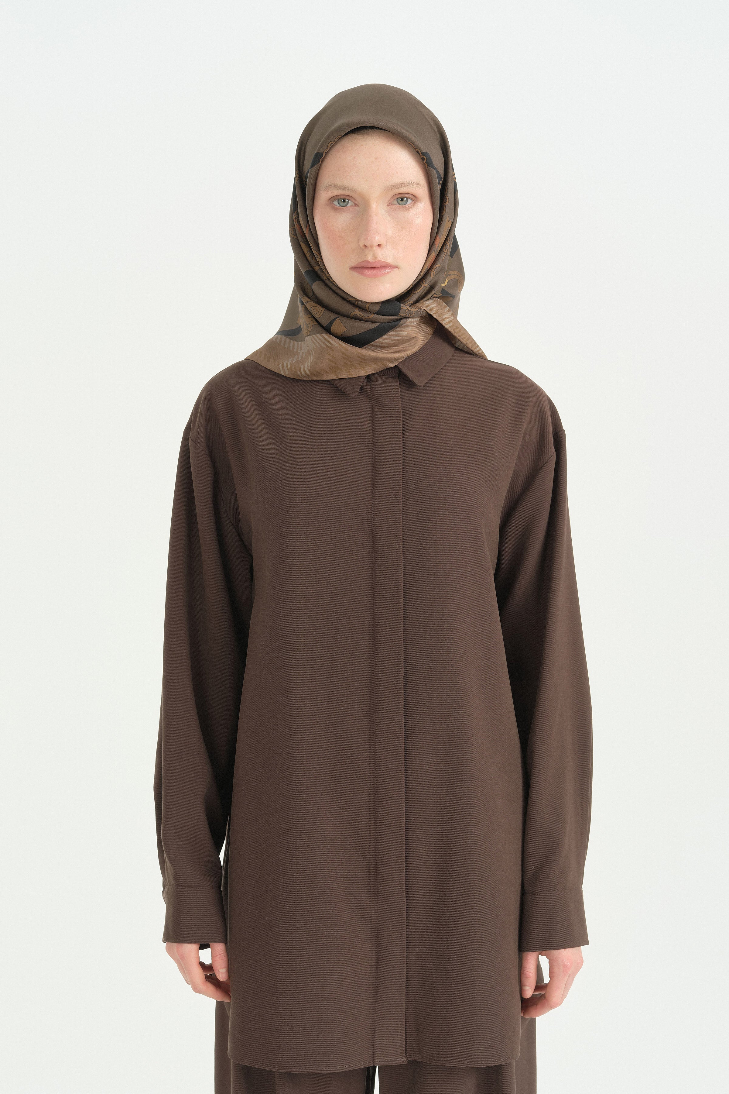 Crown Twill İpek Eşarp - Haki