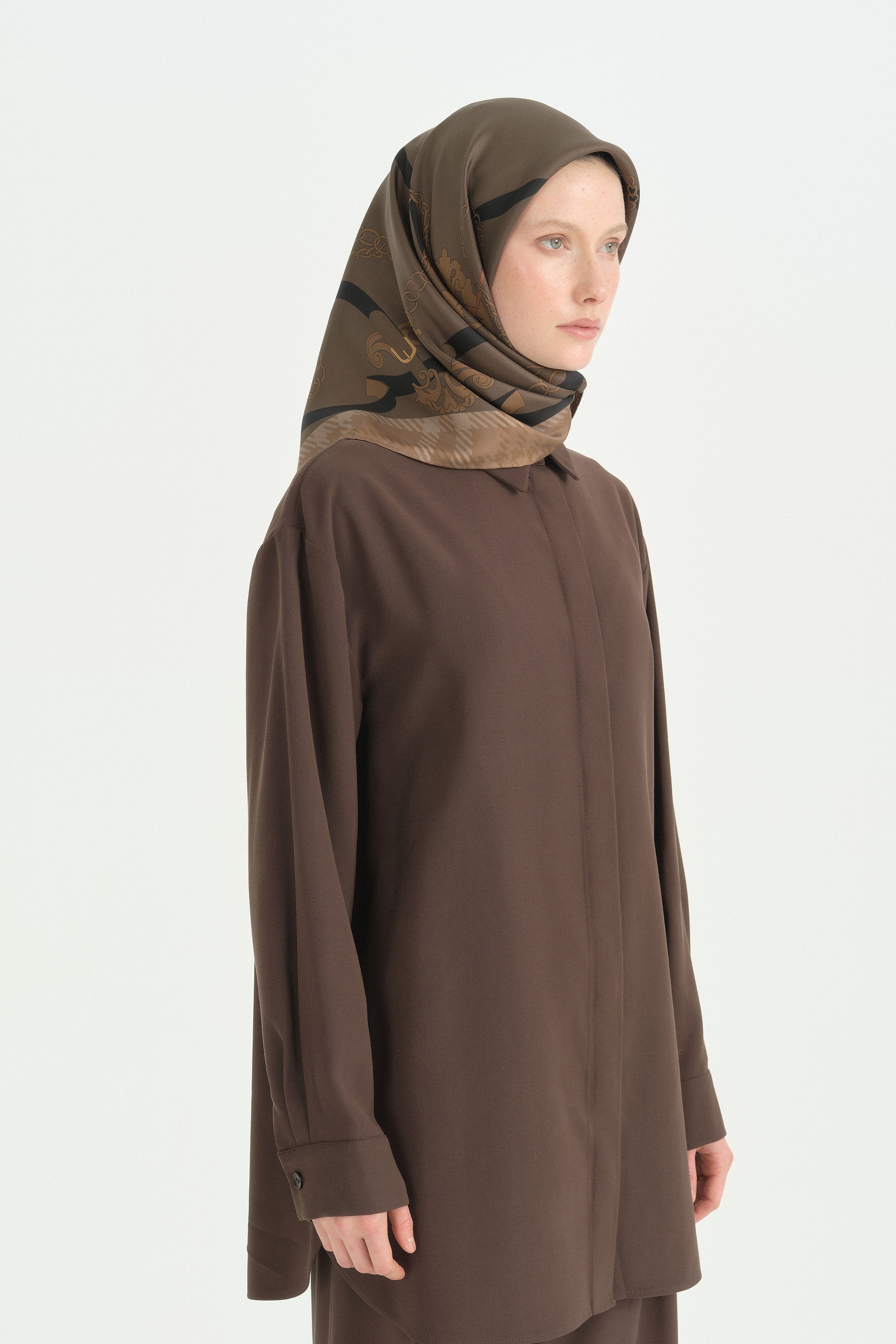 Crown Twill İpek Eşarp - Haki