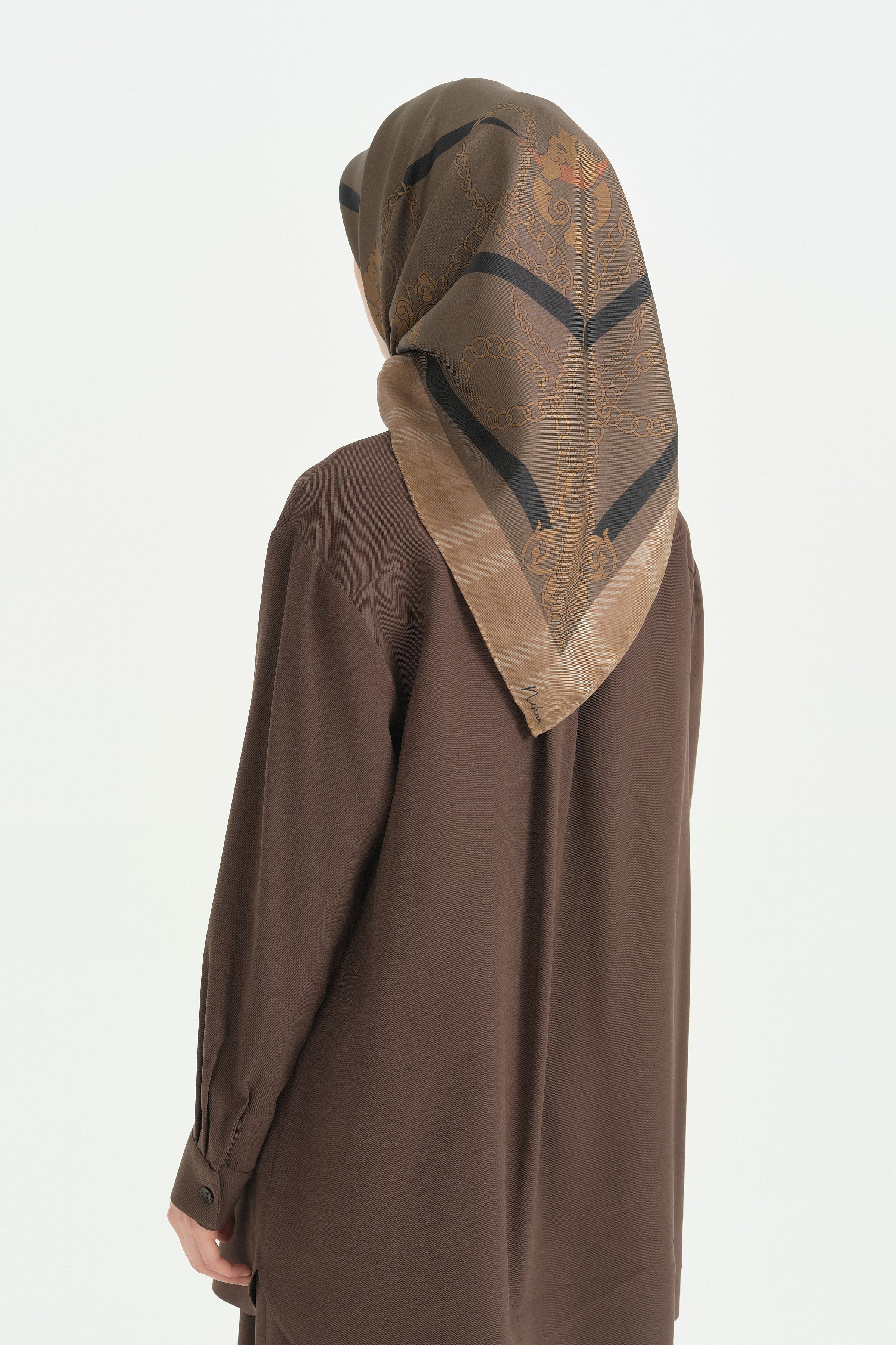 Crown Twill İpek Eşarp - Haki
