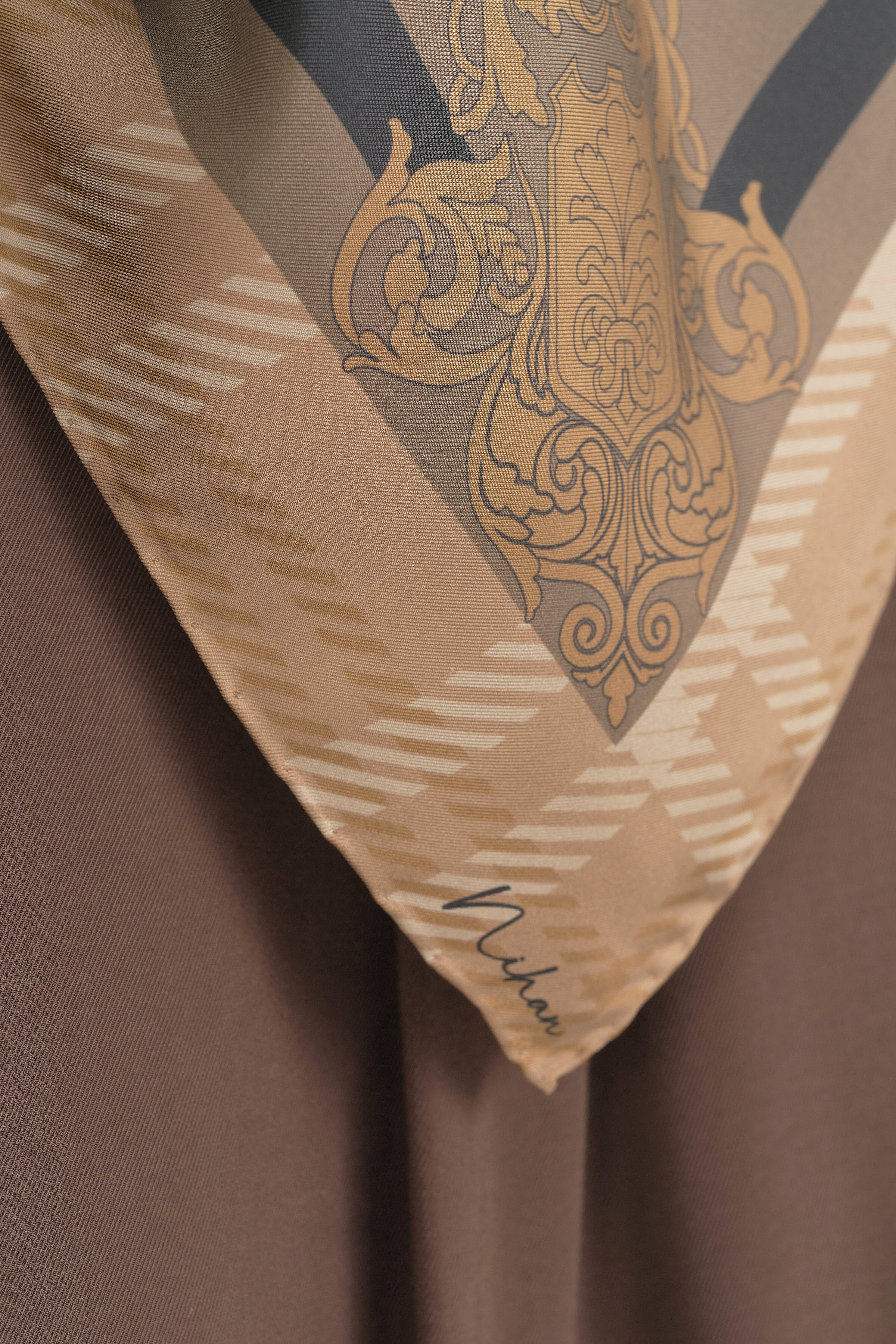 Crown Twill İpek Eşarp - Haki
