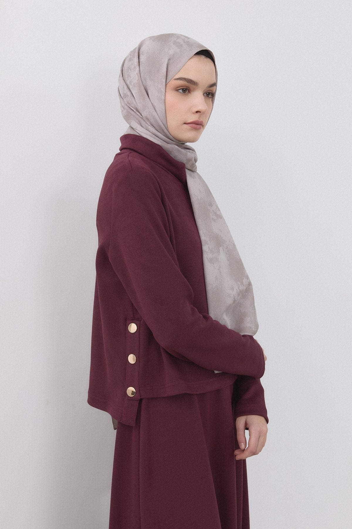 Cupra Suede Skirt and Blouse Set - Burgundy