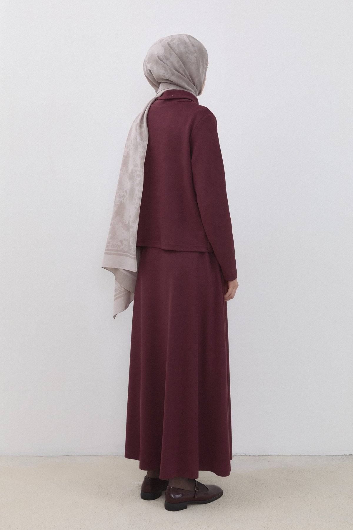 Cupra Suede Skirt and Blouse Set - Burgundy