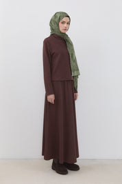 Cupra Suede Skirt and Blouse Set - Coffee