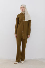 Cupra Süet Pantolon Tunik Takım - Olive