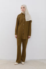 Cupra Süet Pantolon Tunik Takım - Olive