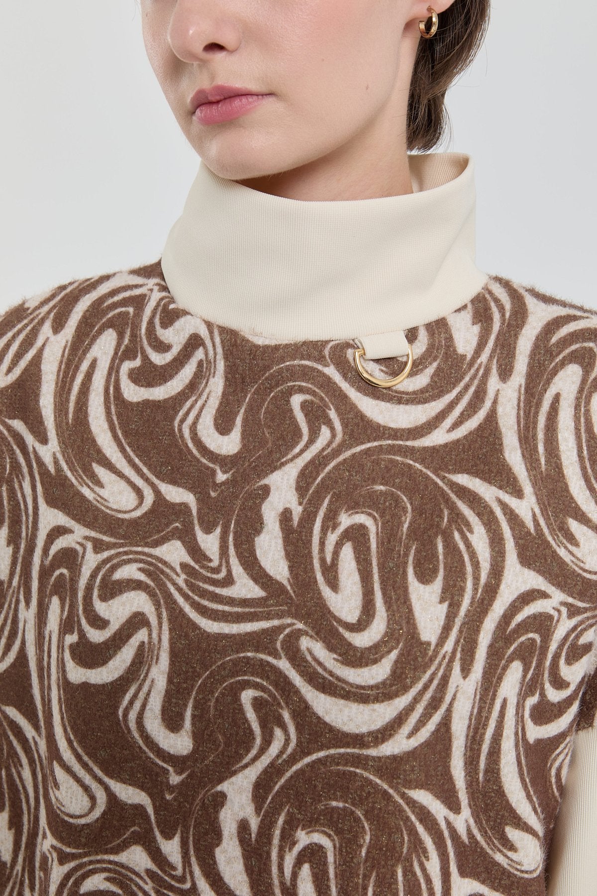D Buckle Detail Knitted Tunic - Brown
