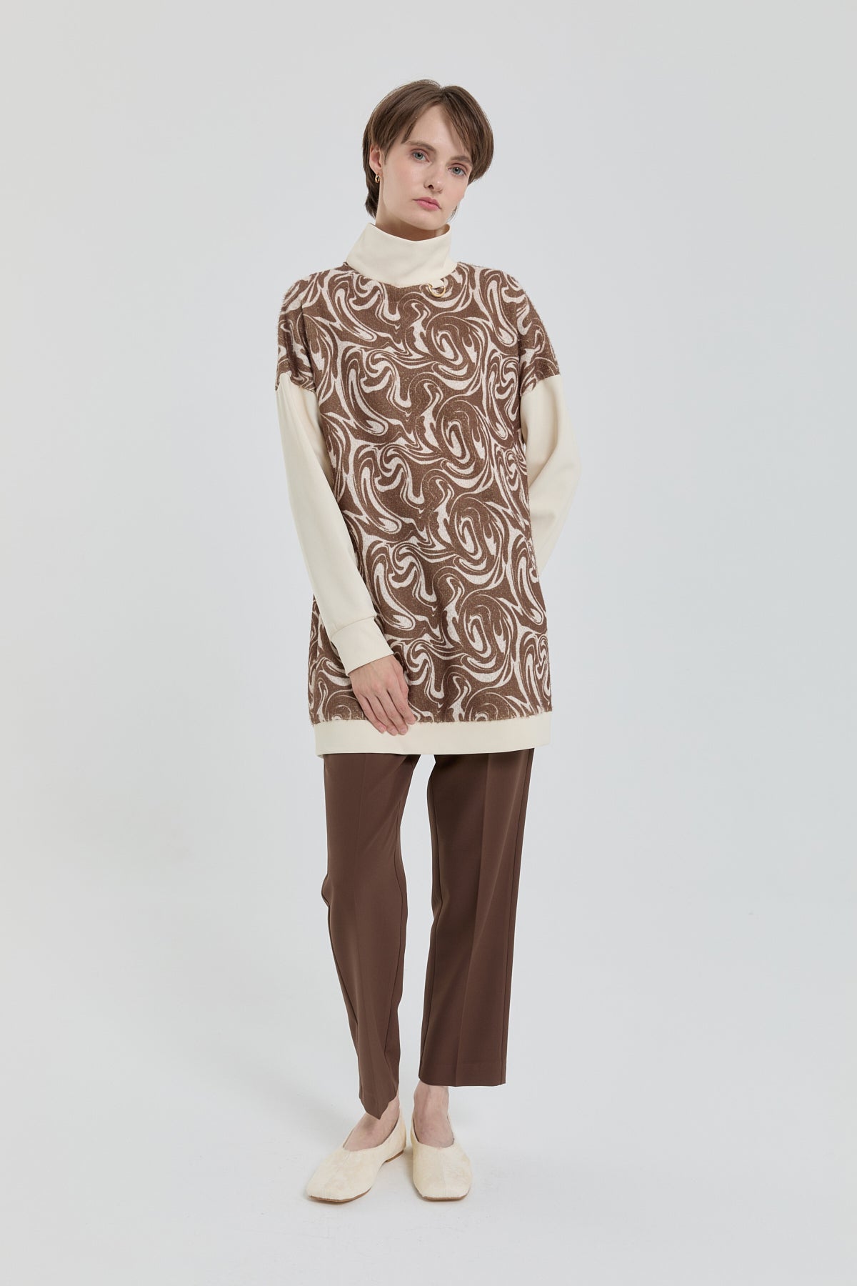 D Buckle Detail Knitted Tunic - Brown