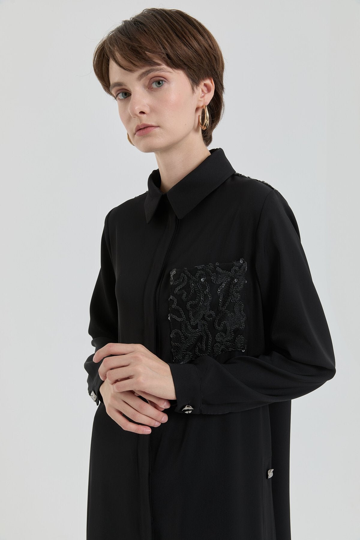 Lace Detail Pocket Tunic - Black