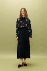 Lace Detail Pleated Skirt - Black