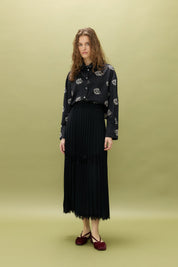 Lace Detail Pleated Skirt - Black