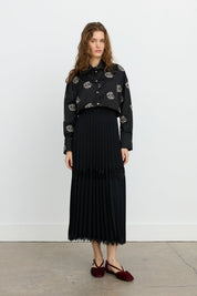 Lace Detail Pleated Skirt - Black
