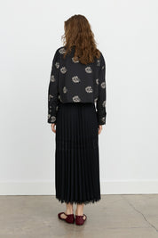 Lace Detail Pleated Skirt - Black