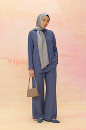 Lace Detailed Tencel Pants and Tunic Tencel Blend Set - Indigo