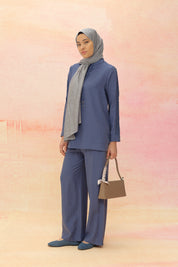 Lace Detailed Tencel Pants and Tunic Tencel Blend Set - Indigo