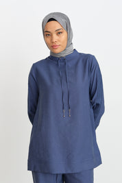 Lace Detailed Tencel Pants and Tunic Tencel Blend Set - Indigo