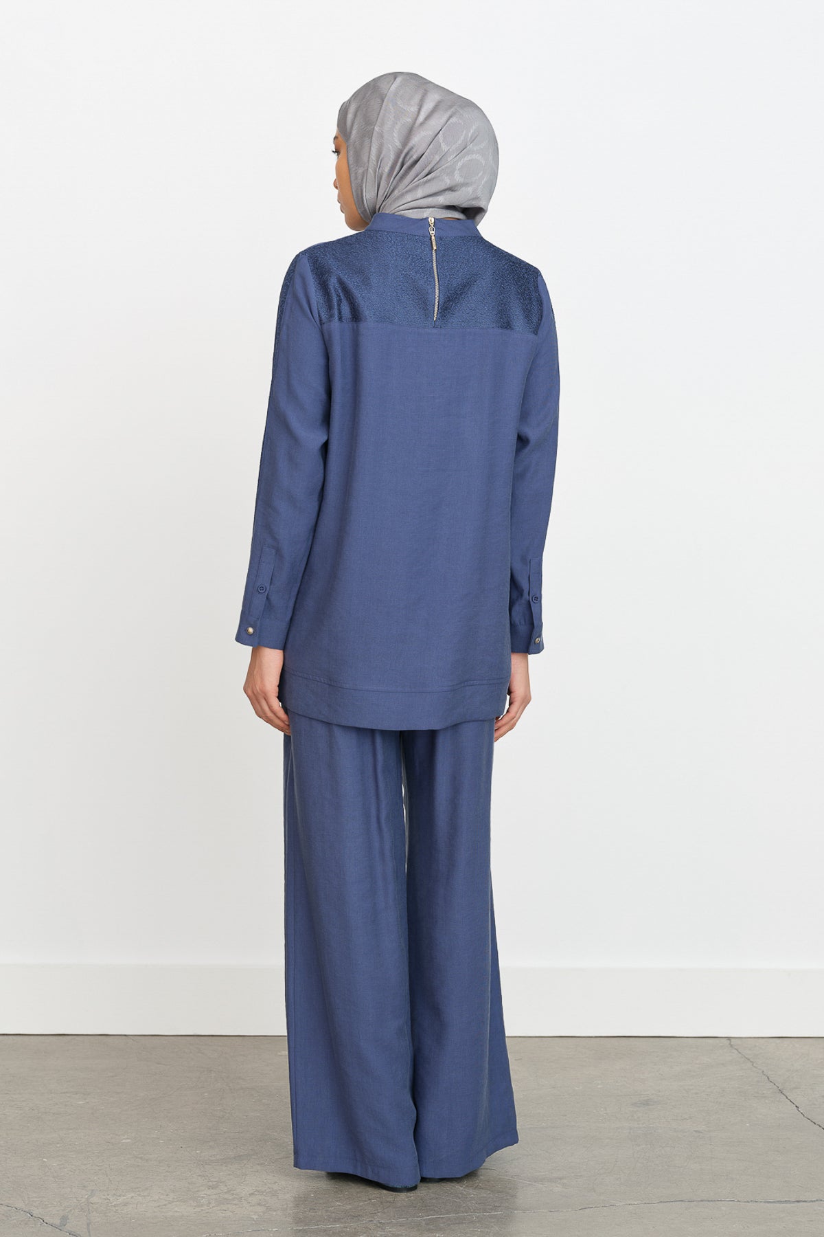 Lace Detailed Tencel Pants and Tunic Tencel Blend Set - Indigo