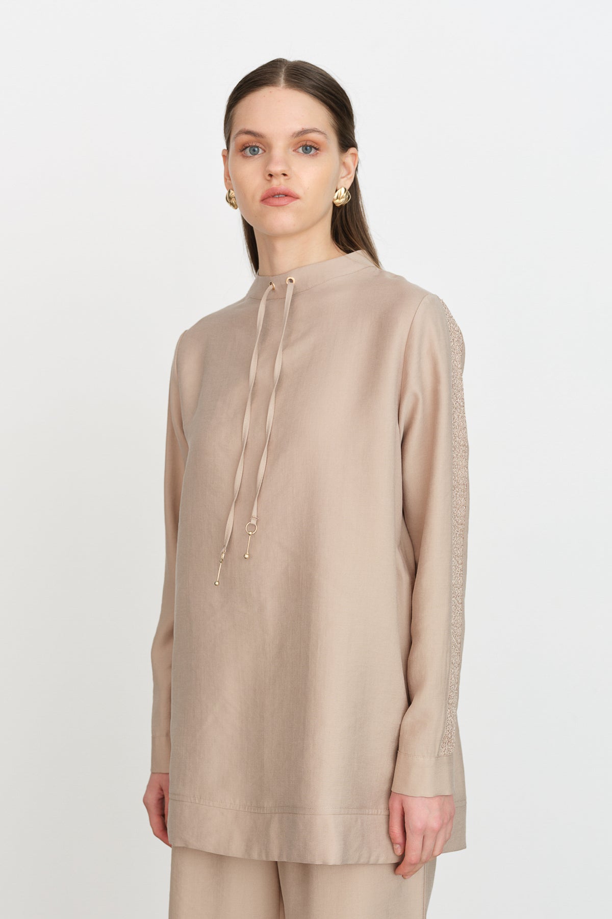 Dantel Detaylı Tencel Pantolon Tunik Tencel Karışım Takım - Kumsal
