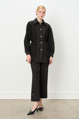 Lace Trimmed Jacket and Trousers Viscose Set - Black