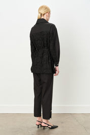 Lace Trimmed Jacket and Trousers Viscose Set - Black