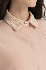 Dantel Mixli Gömlek Yaka Lyocell Tunik - Pembe