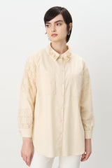 Lace Shirt Collar Cotton Tunic - Beige