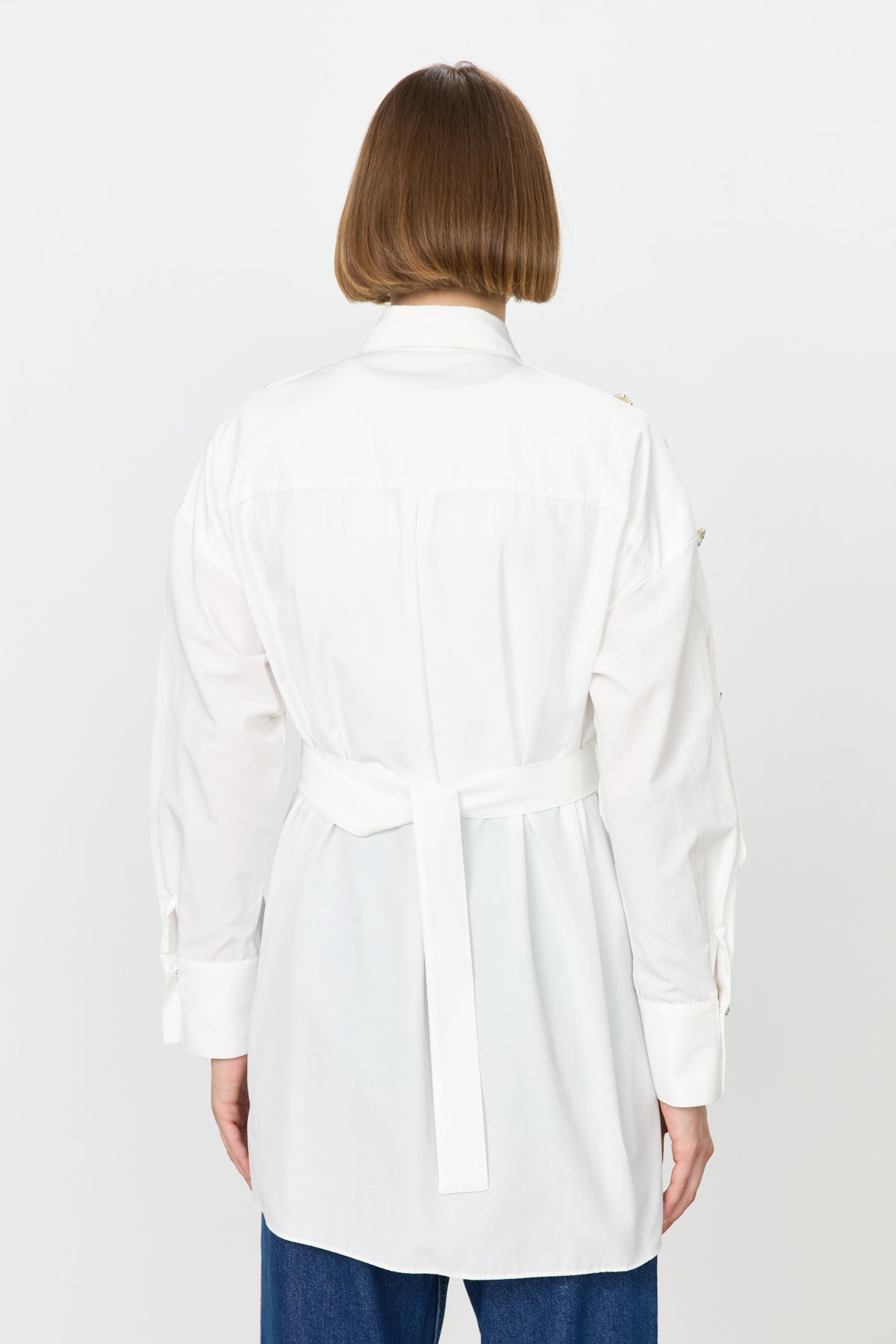 Lace and Pearl Embellished Cotton Tunic - Ecru