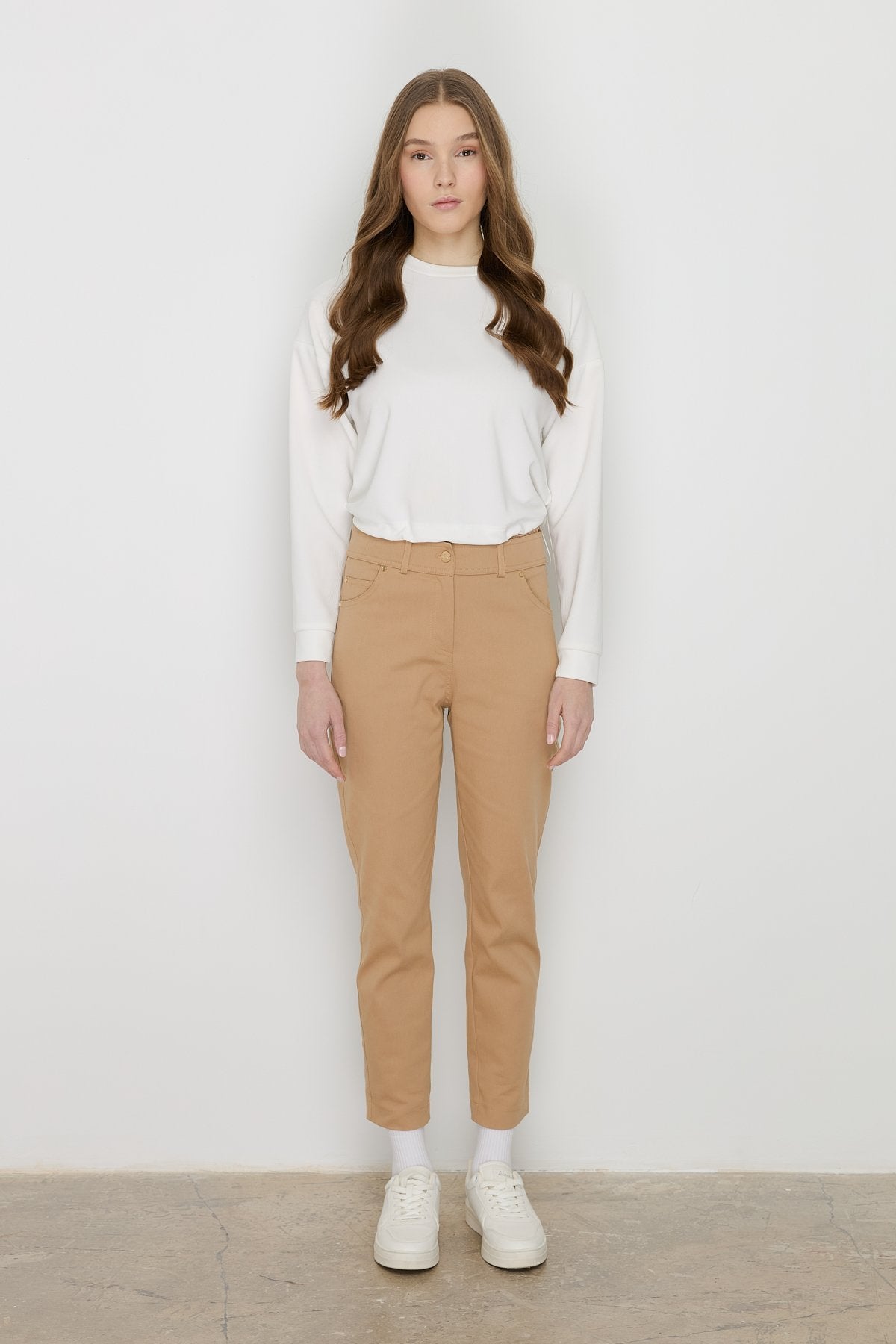 Dar Paça Kanvas Denim Pantolon - Camel