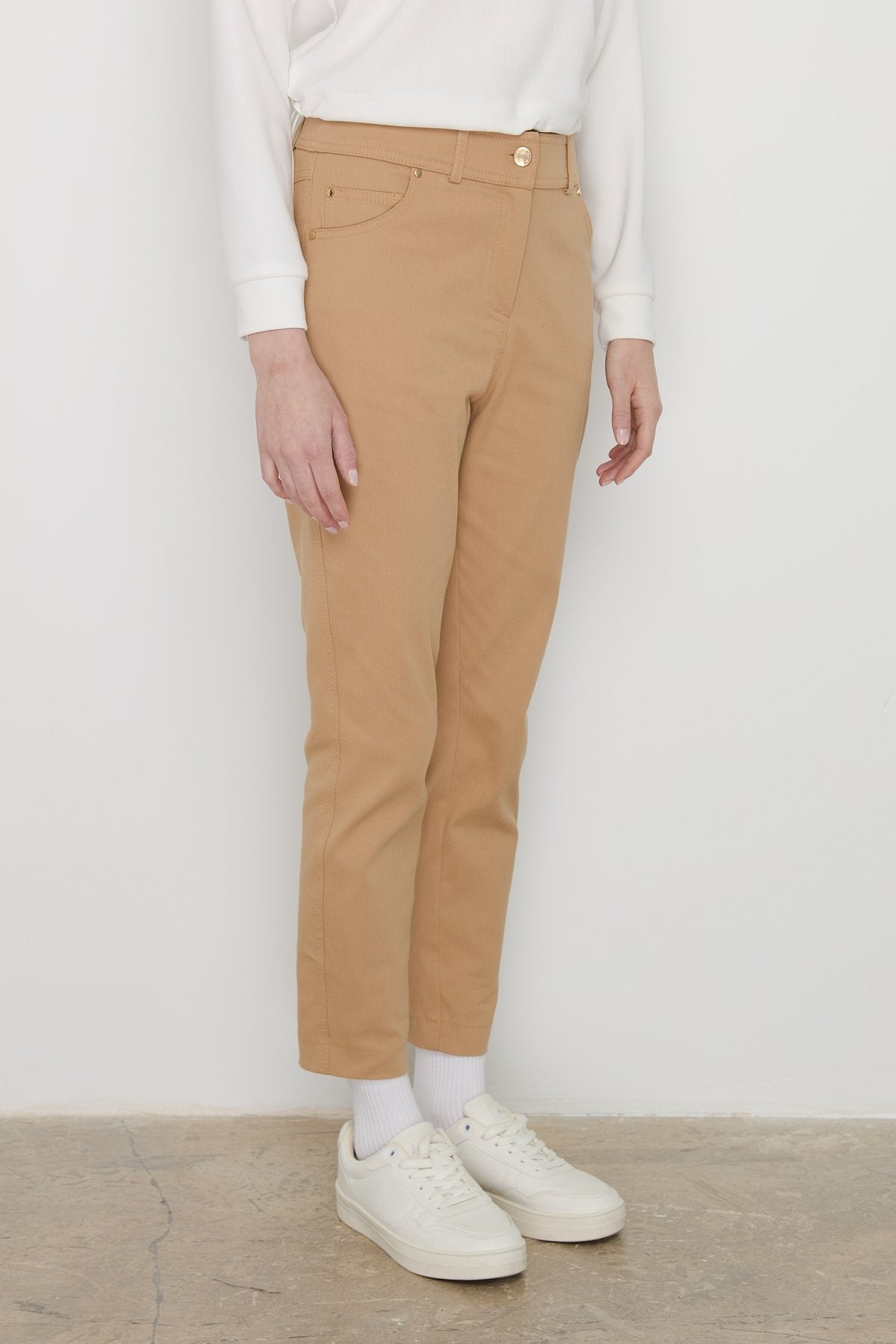 Dar Paça Kanvas Denim Pantolon - Camel