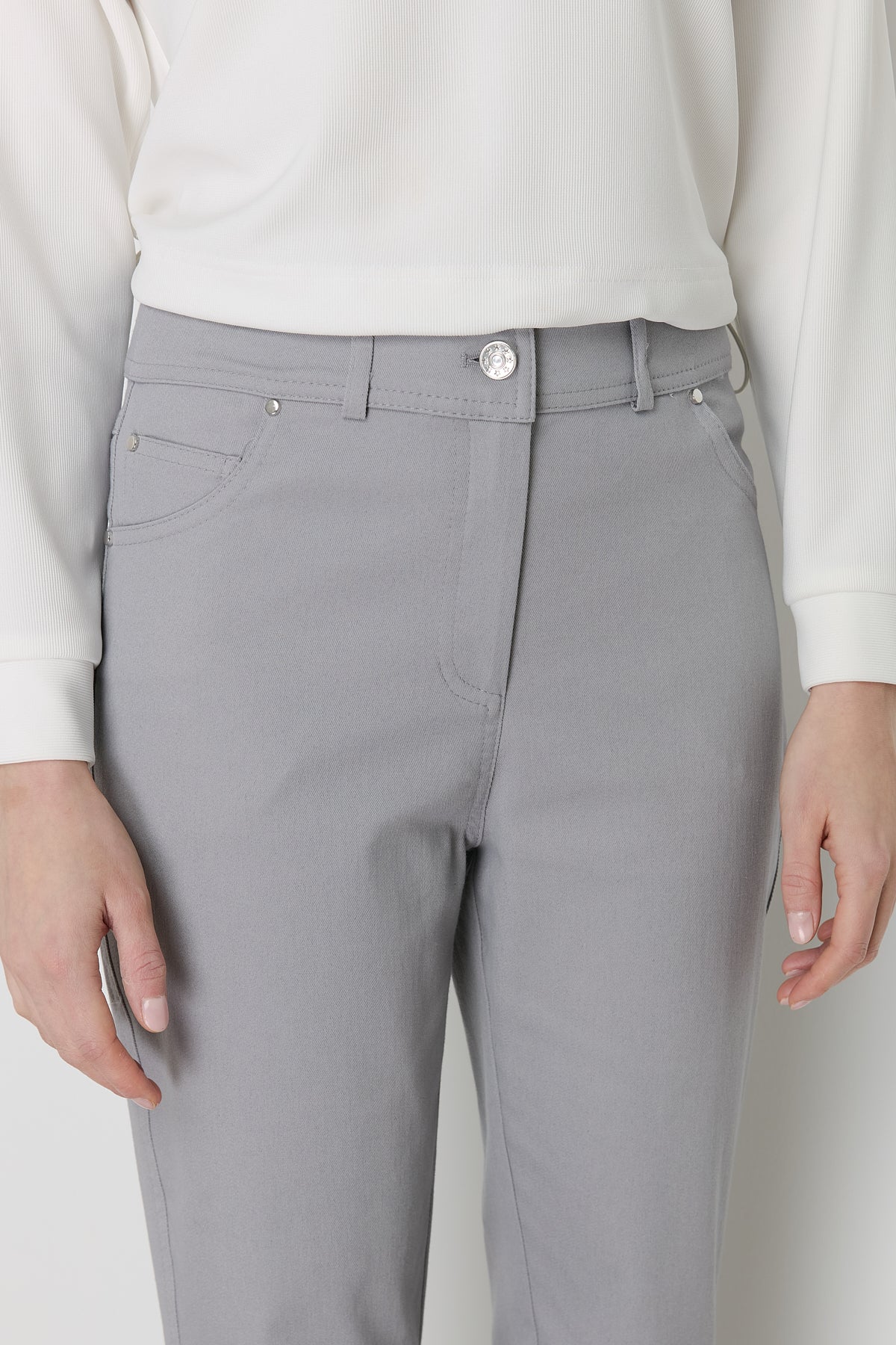 Dar Paça Kanvas Denim Pantolon - Gri