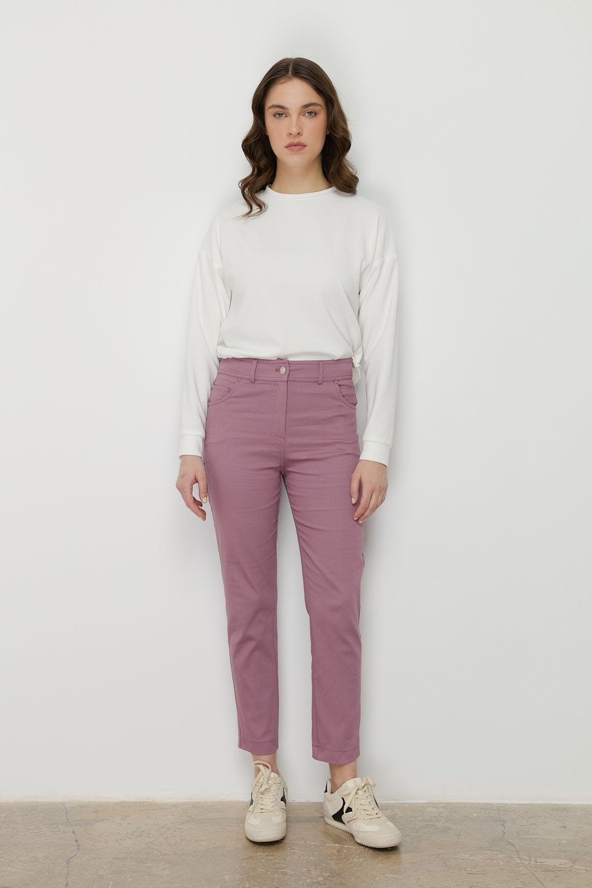 Dar Paça Kanvas Denim Pantolon - Gül Kurusu