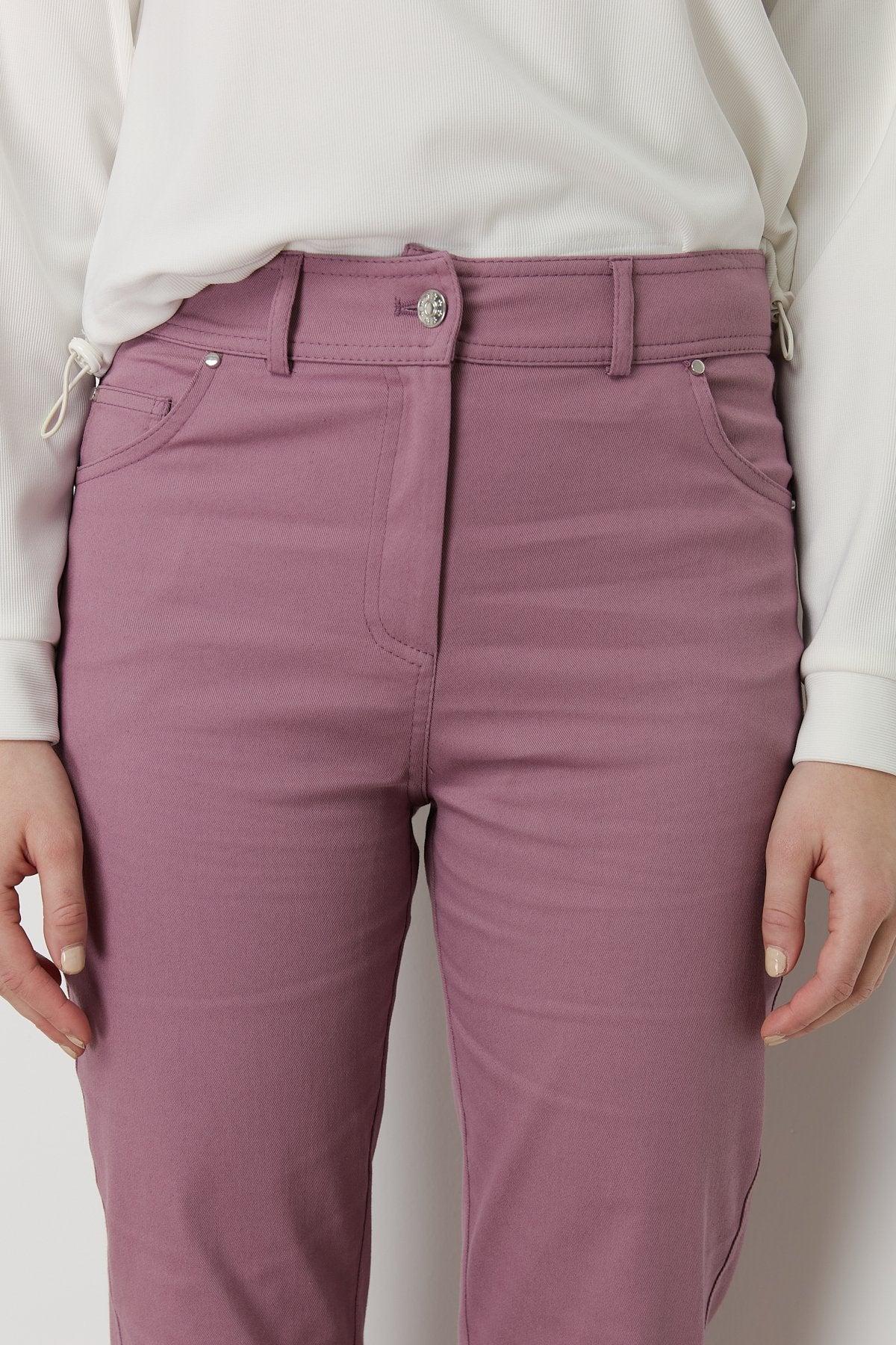 Dar Paça Kanvas Denim Pantolon - Gül Kurusu