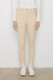 Dar Paça Kanvas Denim Pantolon - Krem