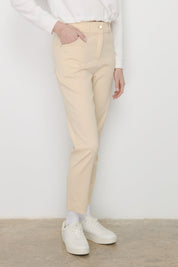 Dar Paça Kanvas Denim Pantolon - Krem
