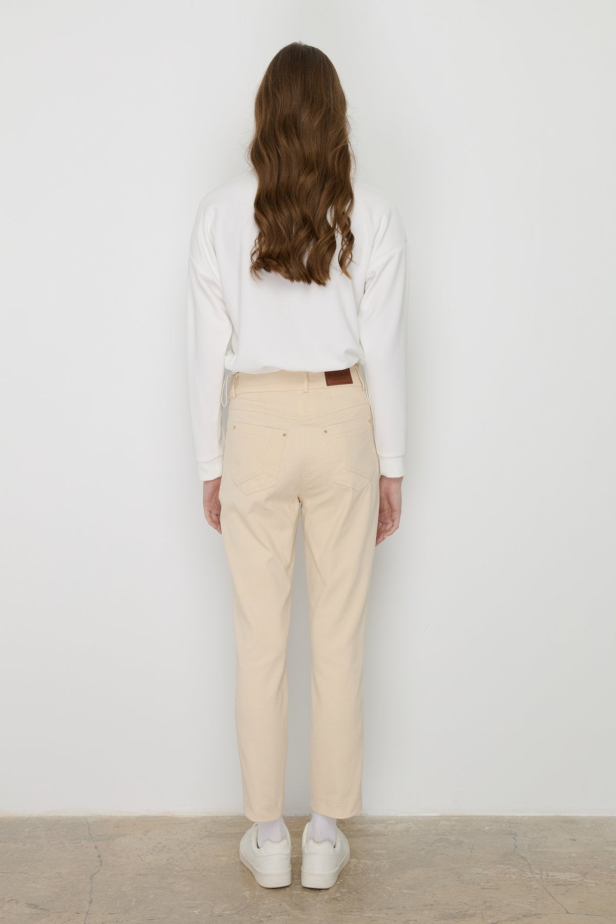 Dar Paça Kanvas Denim Pantolon - Krem