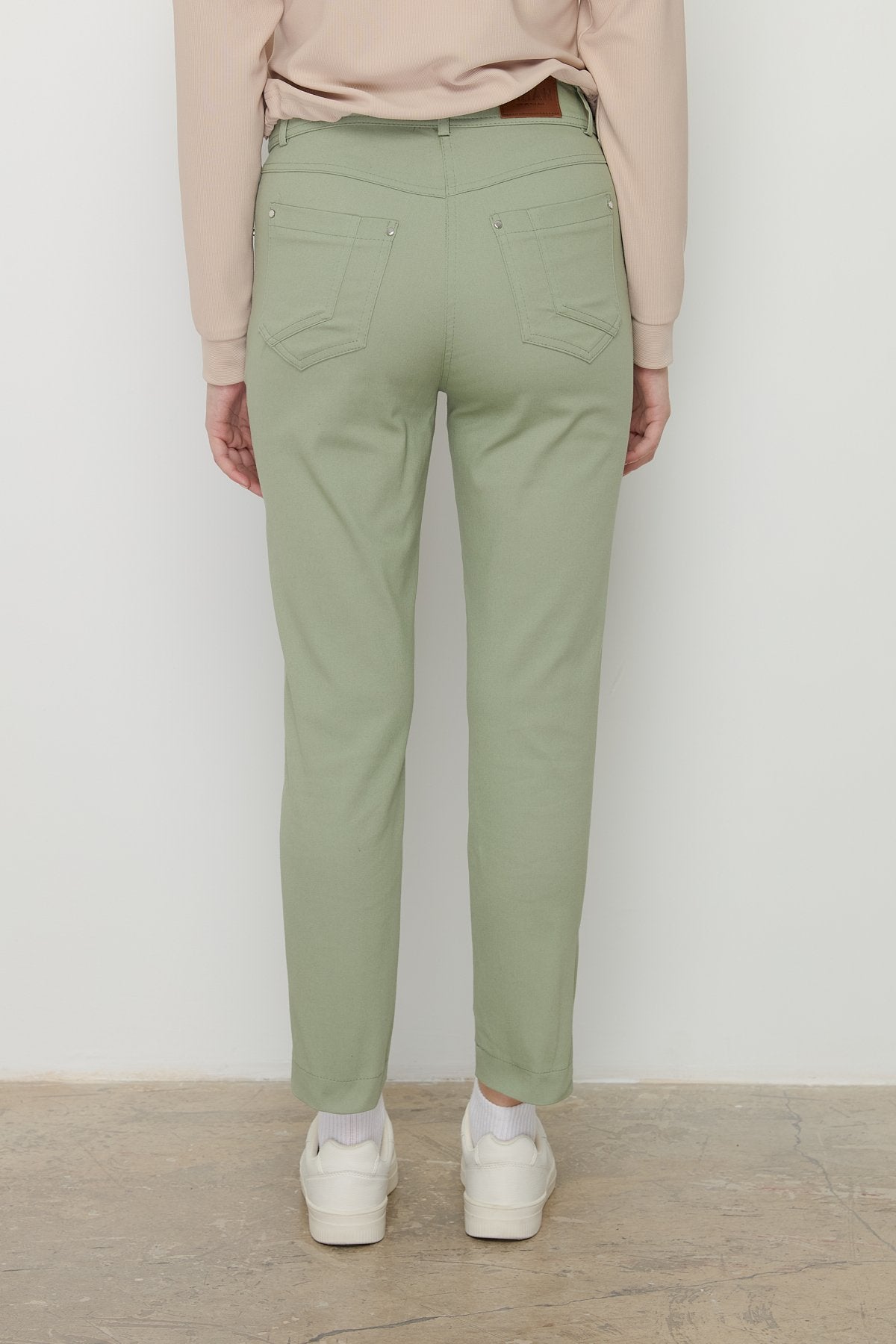 Dar Paça Kanvas Denim Pantolon - Yeşil