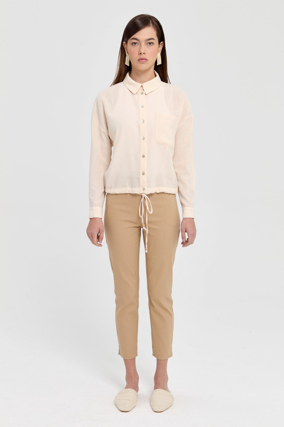 Dar Paça Kanvas Pantolon - Camel