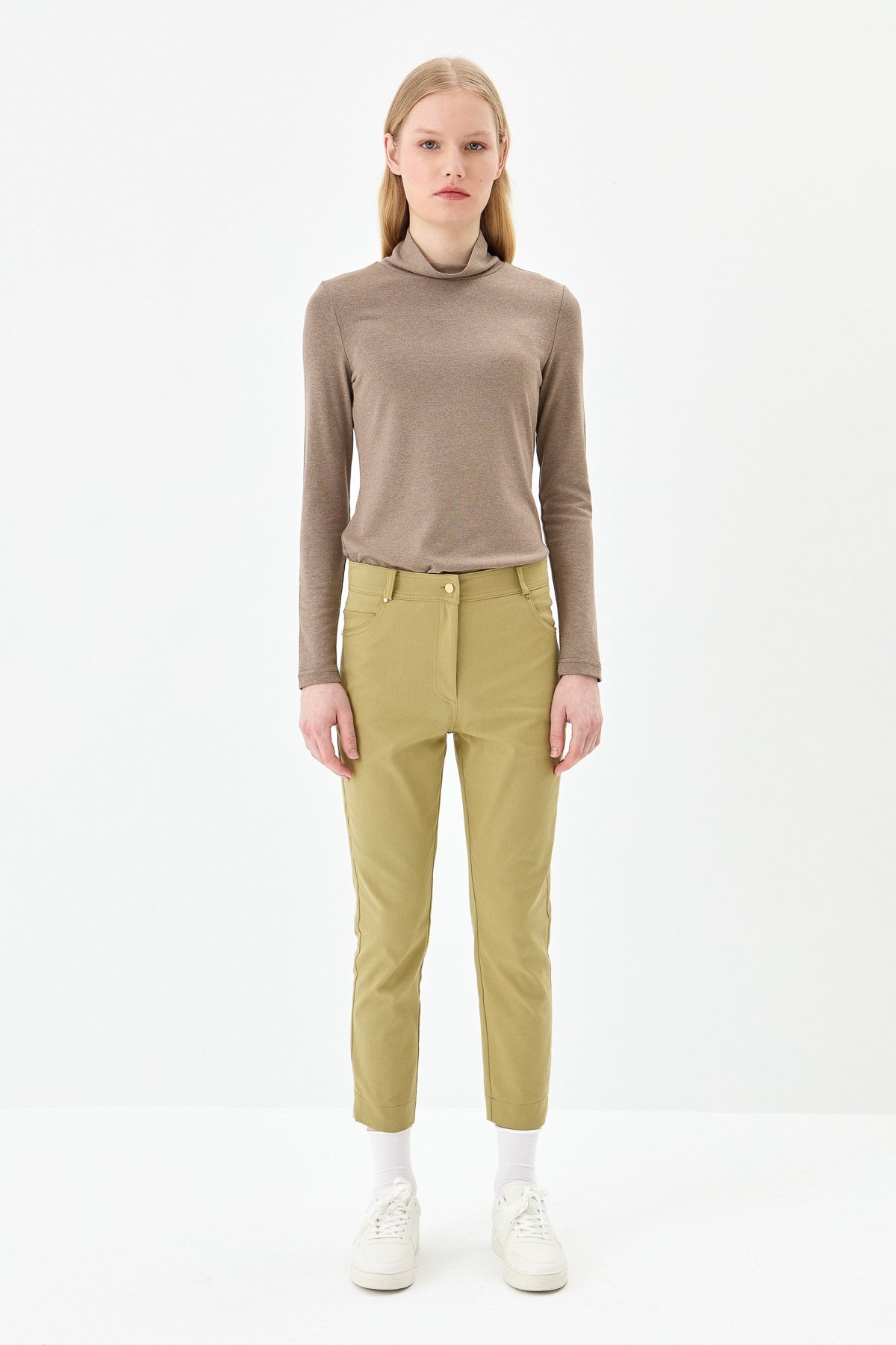 Dar Paça Kanvas Pantolon - Olive