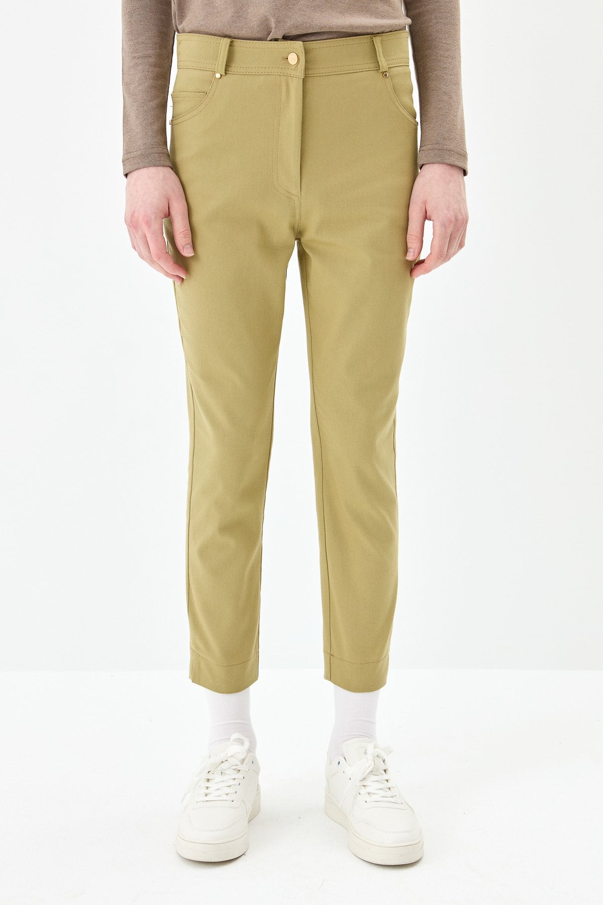 Dar Paça Kanvas Pantolon - Olive