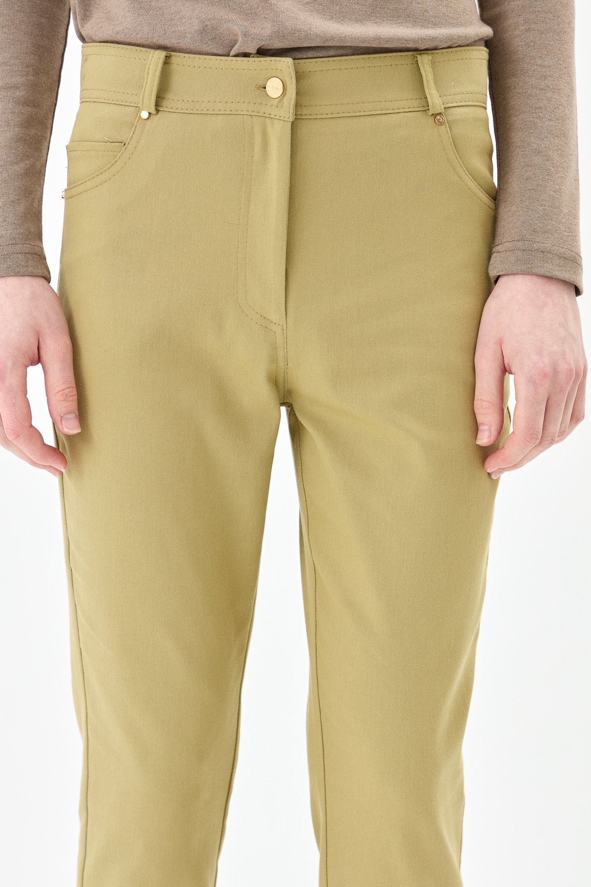 Dar Paça Kanvas Pantolon - Olive