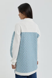 Denim Detaylı Örme Tunik - Beyaz