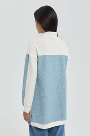 Denim Detaylı Örme Tunik - Ekru