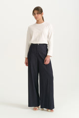 Denim Görünümlü 5 Cepli Bol Paça Rayon Pantolon - İndigo