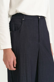 Denim Görünümlü 5 Cepli Bol Paça Rayon Pantolon - İndigo