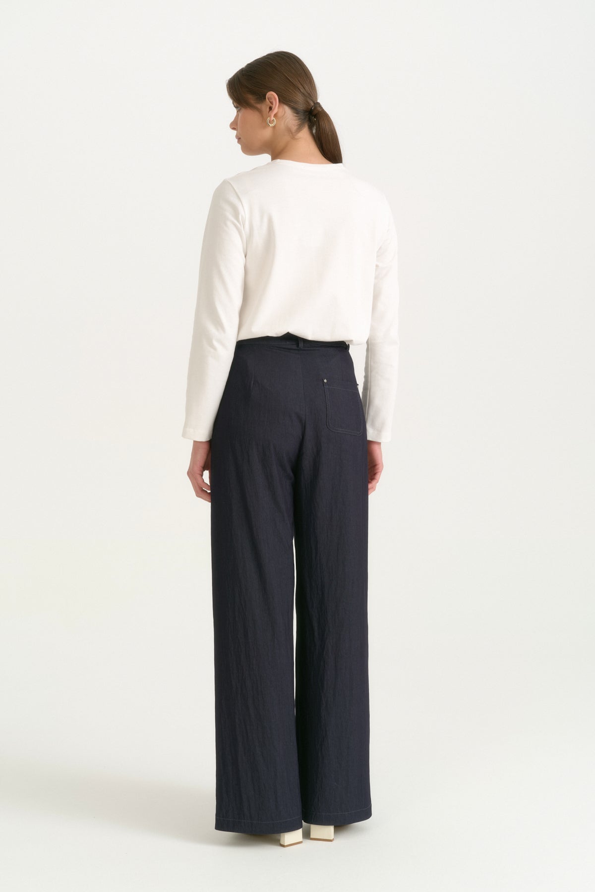 Denim Görünümlü 5 Cepli Bol Paça Rayon Pantolon - İndigo