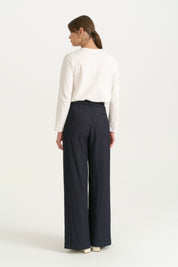 Denim Görünümlü 5 Cepli Bol Paça Rayon Pantolon - İndigo