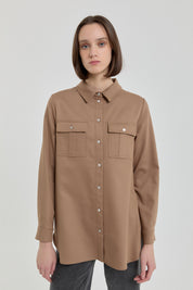Denim Görünümlü Cep Detaylı Tunik - Camel