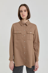 Denim Görünümlü Cep Detaylı Tunik - Camel