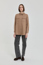 Denim Görünümlü Cep Detaylı Tunik - Camel