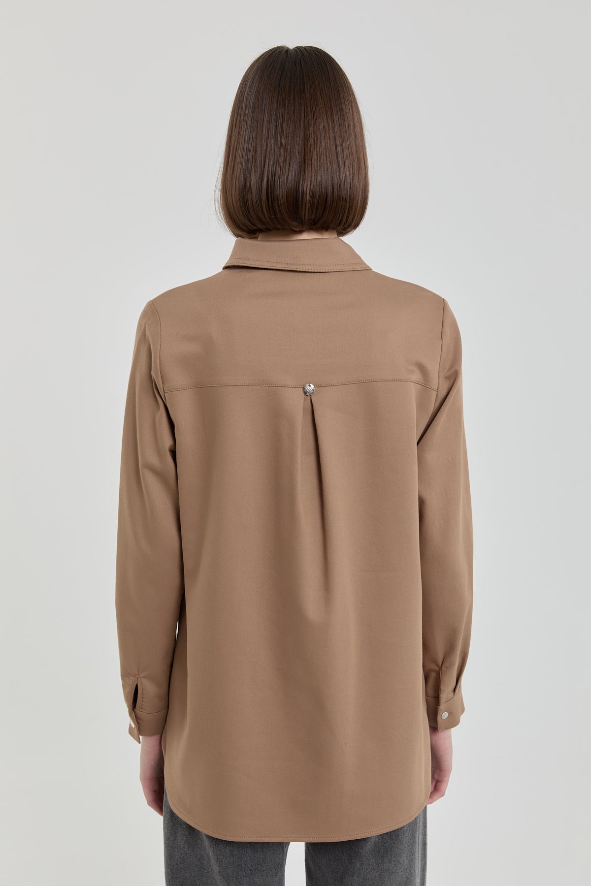 Denim Görünümlü Cep Detaylı Tunik - Camel